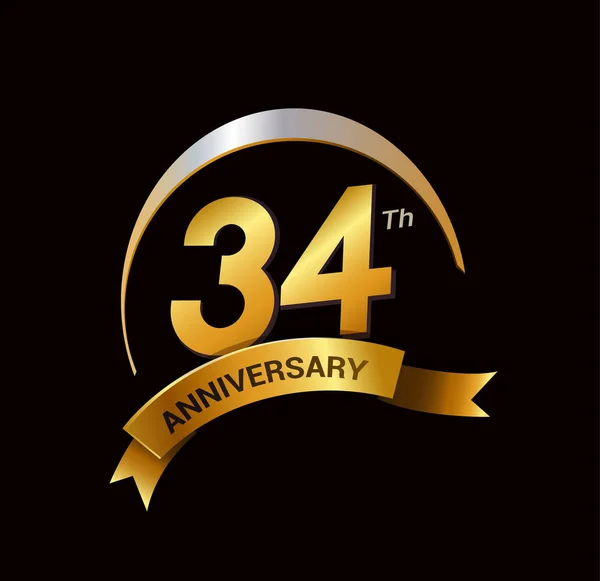Anos Logotipo Celebração Aniversário Ouro Com Anel Fita —  Vetores de Stock