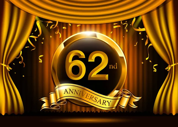 Jaar Gouden Jubileum Viering Logo Met Ring Lint — Stockvector