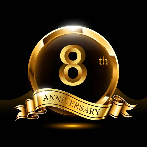 Logotipo Celebración Aniversario Oro Años Con Anillo Cinta — Archivo Imágenes Vectoriales