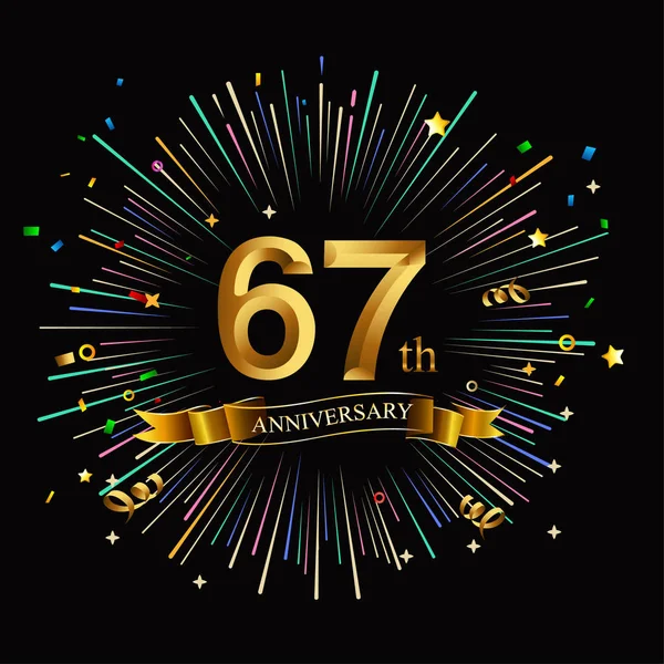 Logo Aniversario Años Oro Con Fuegos Artificiales Sobre Fondo Negro — Archivo Imágenes Vectoriales