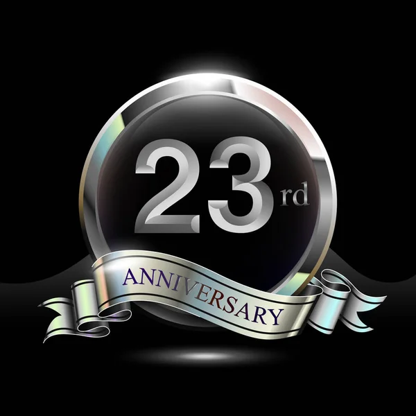 Lata Srebrny Jubileusz Celebracja Logo Pierścieniem Wstążki — Wektor stockowy