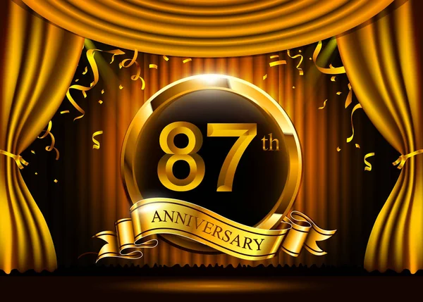 Anni Oro Anniversario Celebrazione Logo Con Anello Nastro — Vettoriale Stock