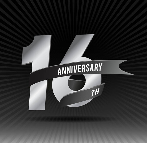 16 years anniversary logo with ribbon