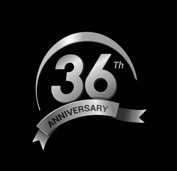 Anos Prata Logotipo Celebração Aniversário Com Anel Fita —  Vetores de Stock