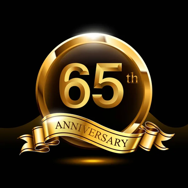 Anni Oro Anniversario Celebrazione Logo Con Anello Nastro — Vettoriale Stock