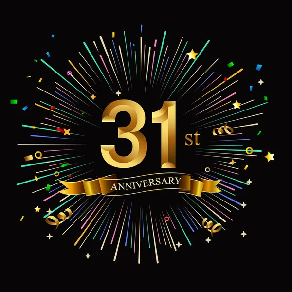 Anos Logotipo Aniversário Ouro Com Fogo Artifício Fundo Preto —  Vetores de Stock