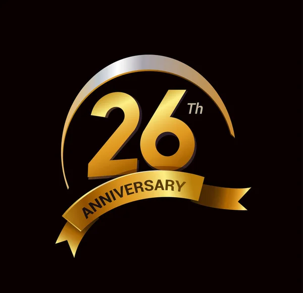 Jaar Gouden Jubileum Viering Logo Met Ring Lint — Stockvector