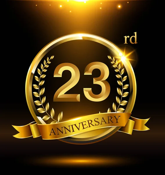 Anni Oro Anniversario Celebrazione Logo Con Anello Nastro Disegno Corona — Vettoriale Stock