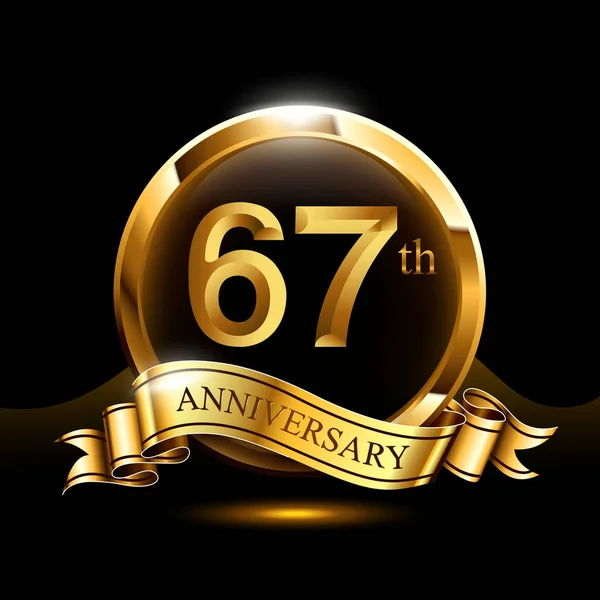 Logo Celebración Del Aniversario Oro Años Con Anillo Cinta — Archivo Imágenes Vectoriales