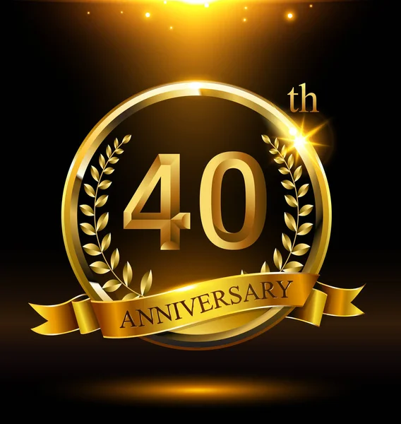 Años Oro Aniversario Celebración Logo Con Anillo Cinta Laurel Corona — Archivo Imágenes Vectoriales