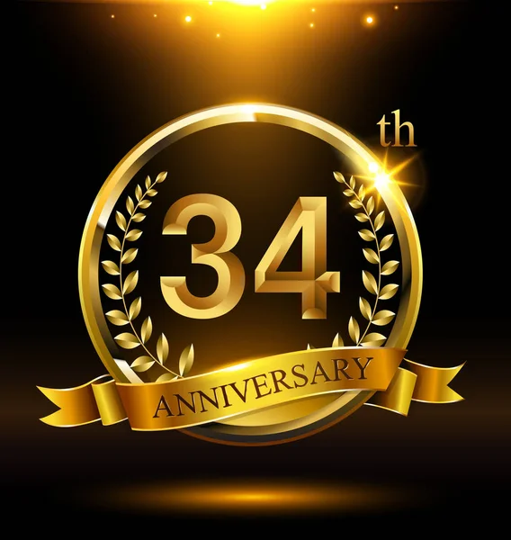 Anos Logotipo Celebração Aniversário Ouro Com Anel Fita Design Coroa —  Vetores de Stock