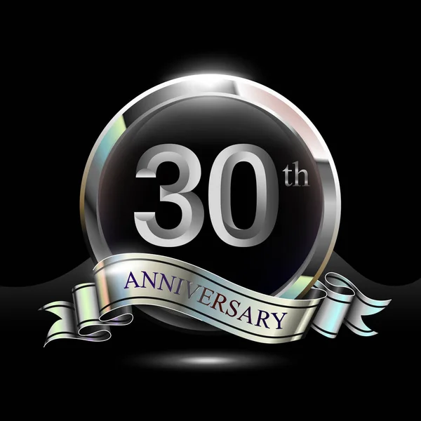 Logotipo Celebración Aniversario Años Plata Con Anillo Cinta — Archivo Imágenes Vectoriales