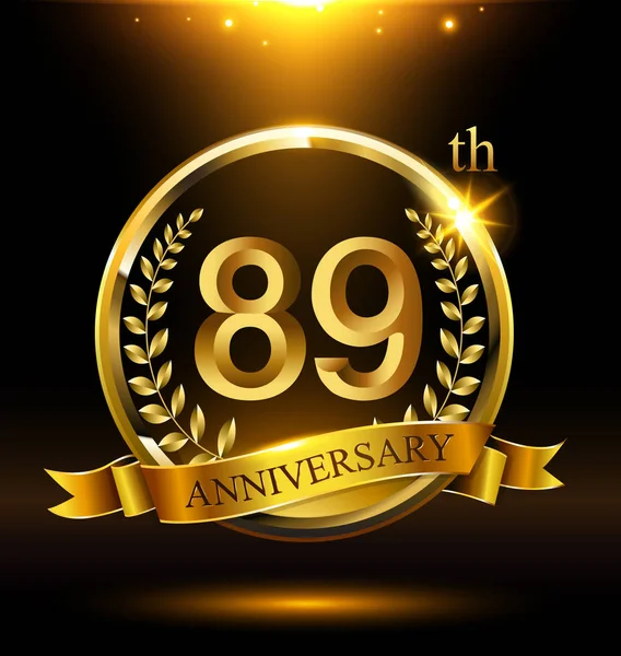 Años Oro Aniversario Celebración Logo Con Anillo Cinta Laurel Corona — Vector de stock
