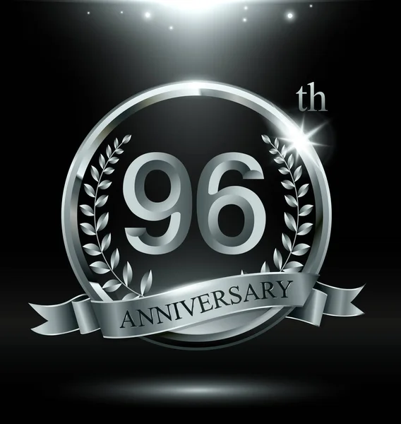 Anos Prata Logotipo Celebração Aniversário Com Anel Fita Laurel Projeto — Vetor de Stock