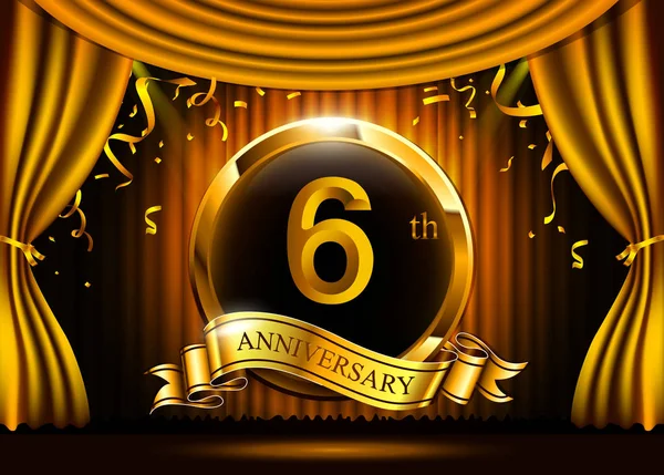Years Golden Anniversary Celebration Logo Ring Ribbon — Stock Vector