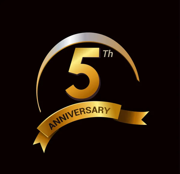 Yıl Altın Yıldönümü Kutlama Logo Halkalı Şerit — Stok Vektör