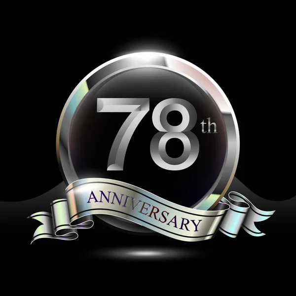Anos Prata Logotipo Celebração Aniversário Com Anel Fita —  Vetores de Stock