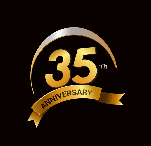 Logo Celebración Aniversario Oro Años Con Anillo Cinta — Archivo Imágenes Vectoriales