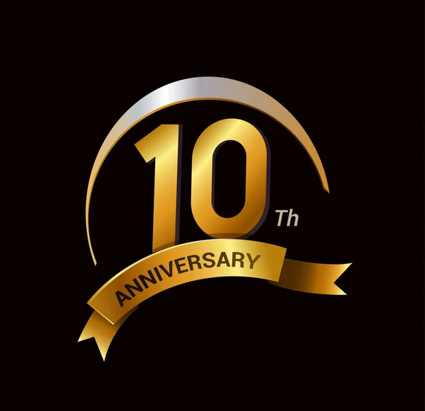 Yıl Altın Yıldönümü Kutlama Logo Halkalı Şerit — Stok Vektör