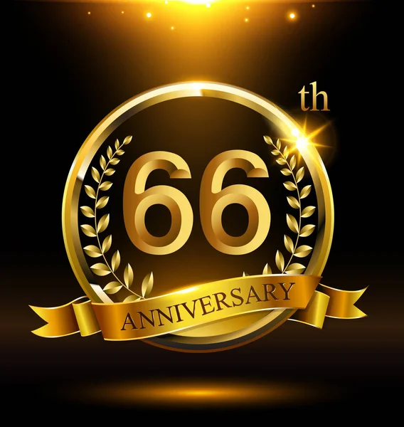 Years Golden Anniversary Celebration Logo Ring Ribbon Laurel Wreath Design — Stock Vector