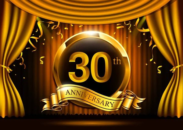 Logotipo Celebración Del Aniversario Oro Años Con Anillo Cinta — Archivo Imágenes Vectoriales