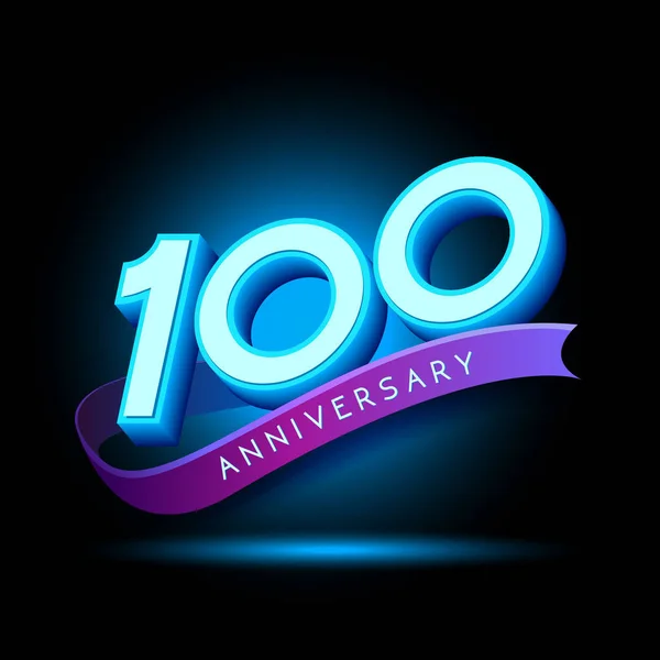 100 Anos Neon Aniversário Logotipo Fundo Decorativo — Vetor de Stock