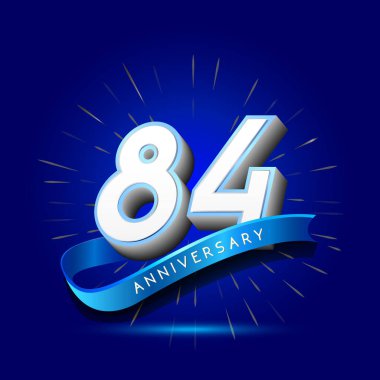 84 yıl yıldönümü logosu, dekoratif arka plan mavi