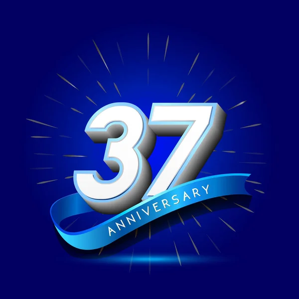 Yıl Yıldönümü Logosu Dekoratif Arka Plan Mavi — Stok Vektör