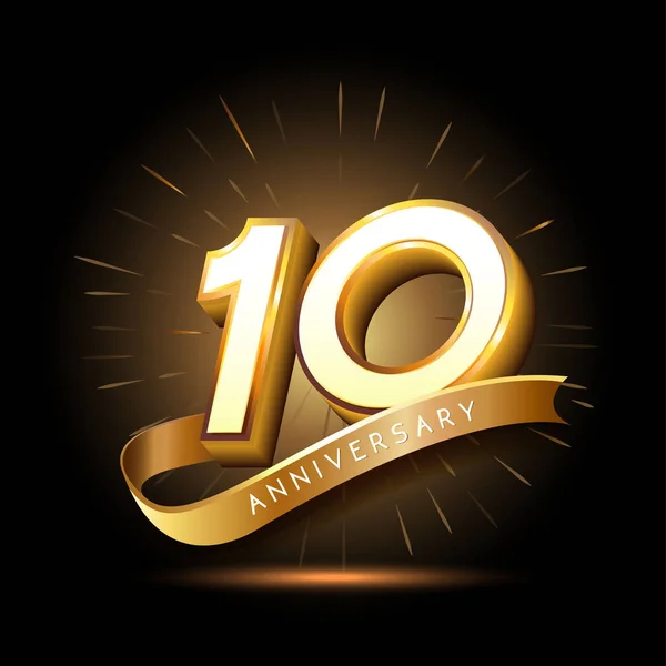 10年黄金周年纪念标志 装饰背景 — 图库矢量图片