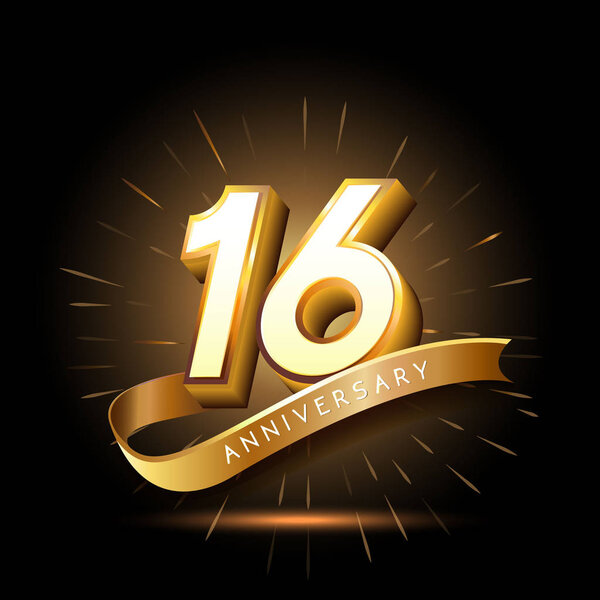 16  years golden   anniversary logo, decorative background