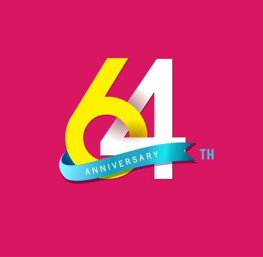 64 yıl yıldönümü logo şerit, pembe dekoratif arka plan