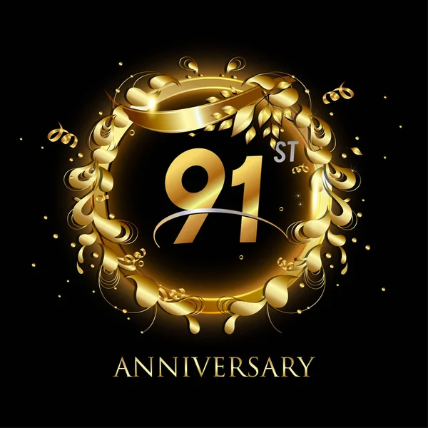 91年黄金周年纪念标志 装饰背景 — 图库矢量图片