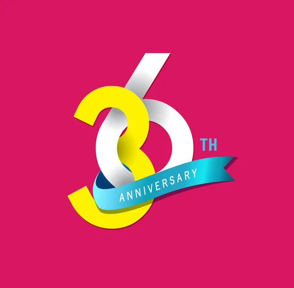 Logo Años Aniversario Con Cinta Fondo Decorativo Rosa — Vector de stock