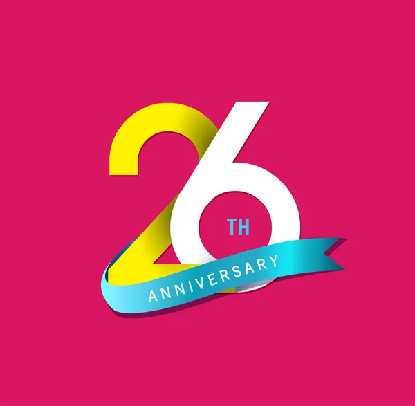 Ans Logo Anniversaire Avec Ruban Fond Décoratif Rose — Image vectorielle