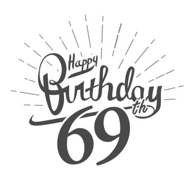 69 yıl yıldönümü logosu beyaz arka plan üzerinde. Doğum günün kutlu olsun