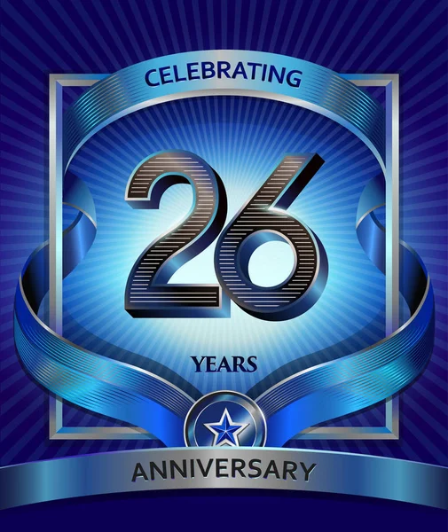 Anos Logotipo Aniversário Vetor Ilustração Fita Azul —  Vetores de Stock