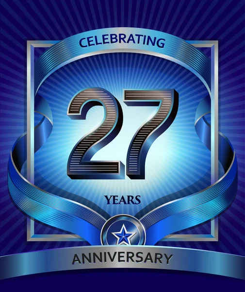 Logo Del Aniversario Años Vector Ilustración Cinta Azul — Vector de stock