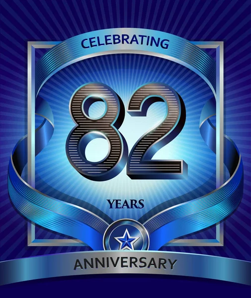 Years Anniversary Logo Vector Illustration Blue Ribbon — Stock Vector