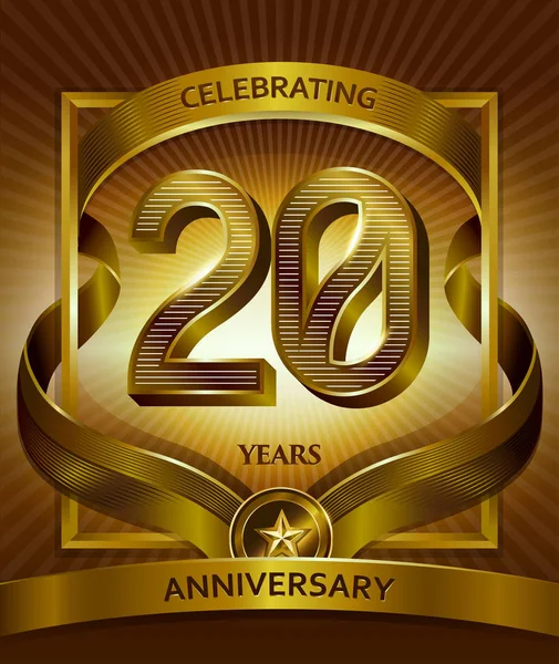 Logo Del Aniversario Años Vector Ilustración Cinta Oro Brillante — Vector de stock