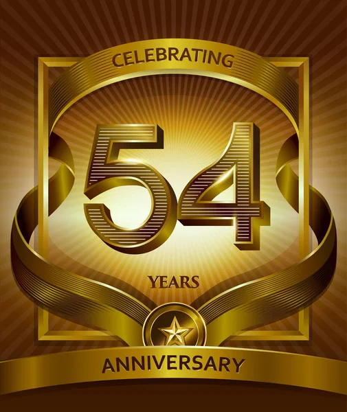Years Anniversary Logo Vector Illustration Shiny Gold Ribbon — Stock Vector