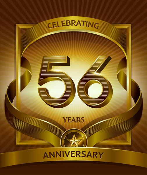Logo Años Aniversario Vector Ilustración Cinta Oro Brillante — Vector de stock
