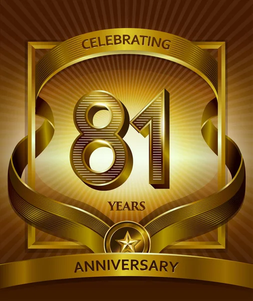 Logo Del Aniversario Años Vector Ilustración Cinta Oro Brillante — Vector de stock