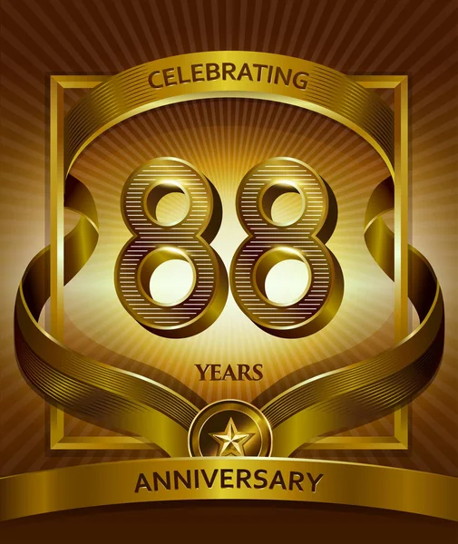 Logo Aniversario Años Vector Ilustración Cinta Oro Brillante — Vector de stock