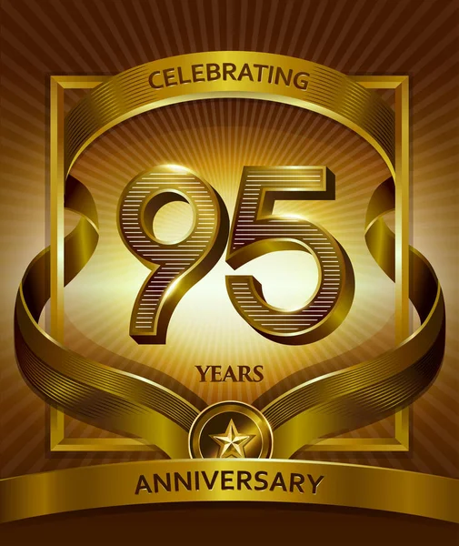 Years Anniversary Logo Vector Illustration Shiny Gold Ribbon — Stock Vector