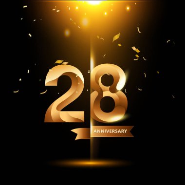 28  years gold  anniversary logo, decorative background clipart