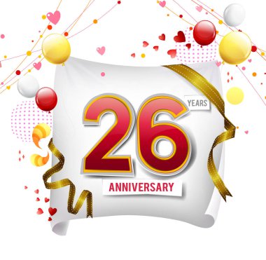 26 yıl yıldönümü logosu, balonları dekoratif arka plan