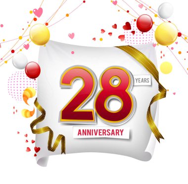 28 yıl yıldönümü logosu, balonları dekoratif arka plan