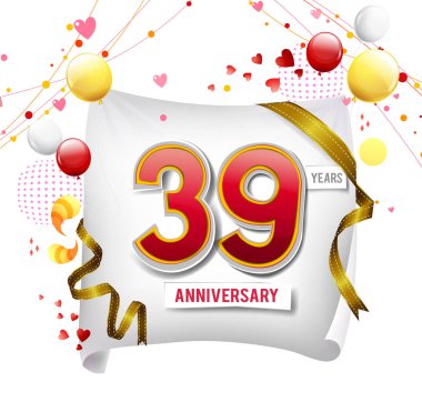 39 yıl yıldönümü logosu, balonları dekoratif arka plan