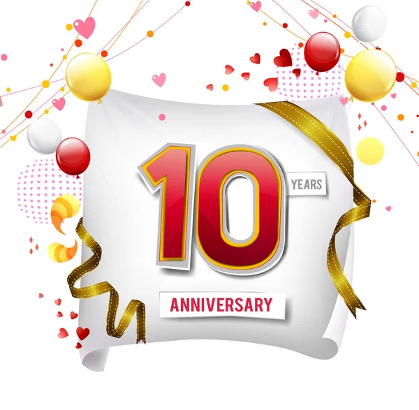 10年纪念标志 装饰背景与气球 — 图库矢量图片