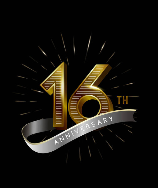 16  years golden  anniversary logo, decorative background
